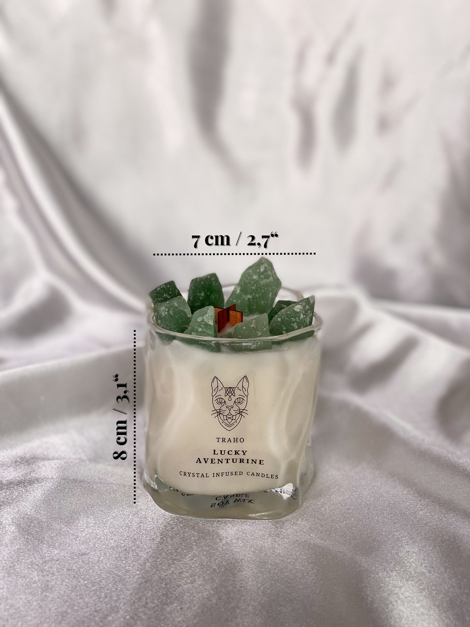 Traho Lucky Aventurine Crystal Infused Soy Wax Natural 7 OZ. Handmade Ritual CANDLE With Wooden Wick & Glitters, Natural Aromatherapy Candle